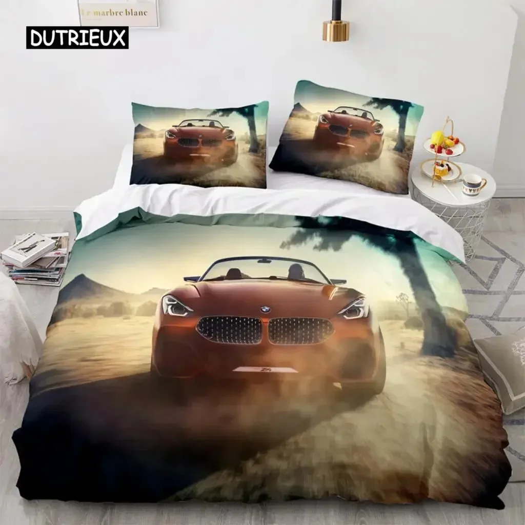 3D Print Speed Sports Car Duvet Cover Set Queen Size Cool Racing Comforter Cover Extreme Sport Bedding Set for Boys Teens Men