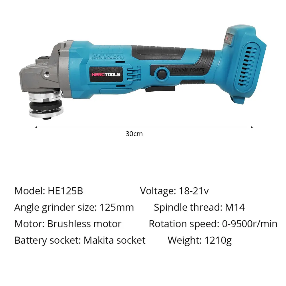 Cordless 125 Angle Grinder Tool 18V Electric Grinder Power Tools Brushless Motor for Polishing Grinding Cutting, No Battery