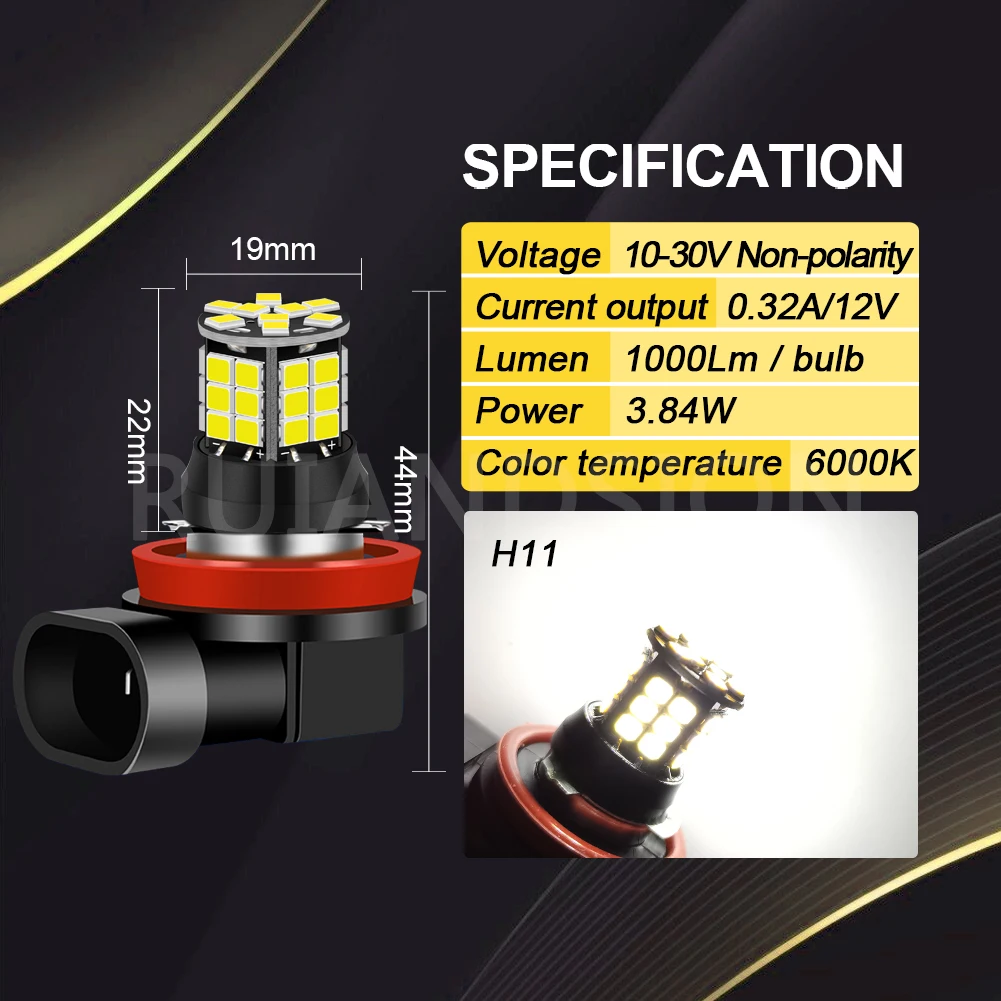 Ruiandsion H11 H7 المصباح لمبة LED أضواء الضباب مصباح إشارة السيارات كشافات النهار القيادة ضوء DRL مصباح 10-30 فولت 1000LM 2 قطعة #3
