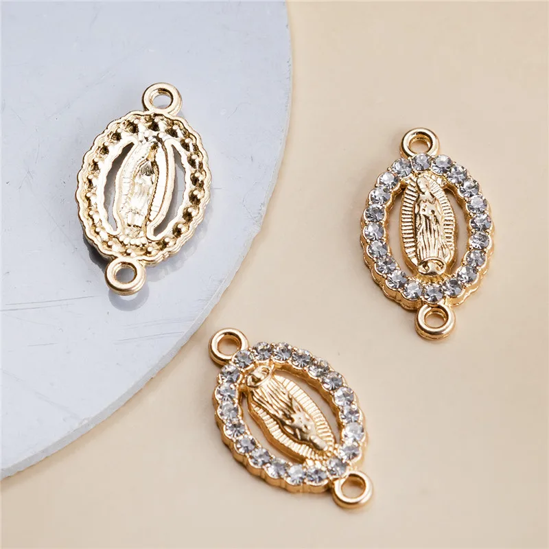 3Pcs Gold Color Crystal Oval Virgin Mary Alloy Pendant Connector Fashion Handmade Diy Bracelet Women Jewelry Accessories Making