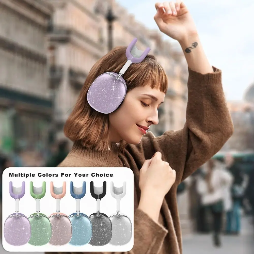 4 in 1 Transparent Glitter Headphone Protective Cover Full-protection Anti-Scratch Earphone Case TPU Shockproof for AirPods Max