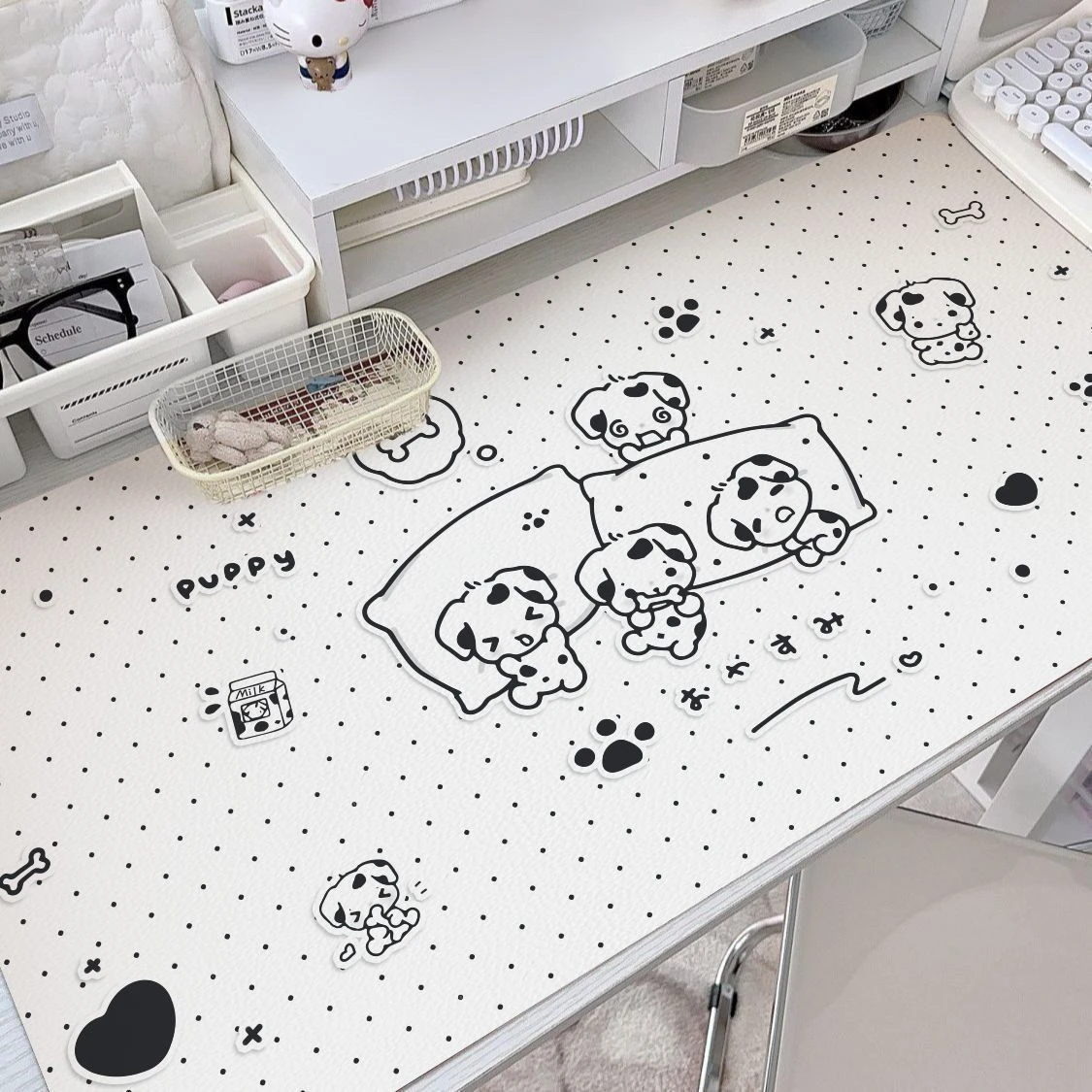 Cute Cartoon Dog Polka Dot Pu Leather Mouse Pad Waterproof Desk Mat Y2K Protective Game Keyboard For Dorm Vanity Table Mat Decor