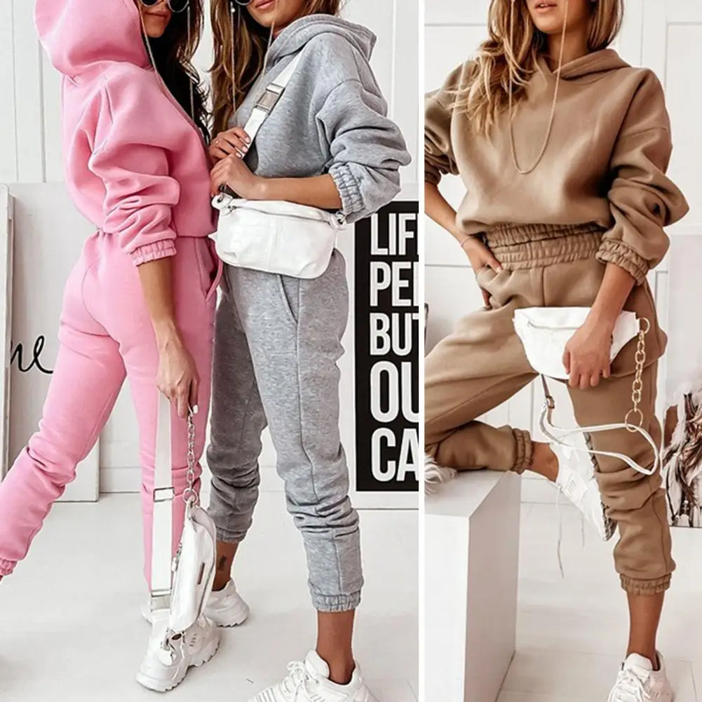 Tracksuits Women\'s Warm Hoodie and Pants Set Oversized Sportwear Tracksuit Set Autumn Winter Suits On Sports For Women