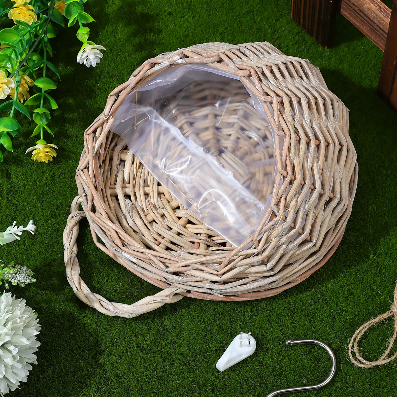 2Pcs Handmade Woven Hanging Wall Basket Natural Rattan Boho Planter Rustic Wicker Storage Container Indoor Plant Holder