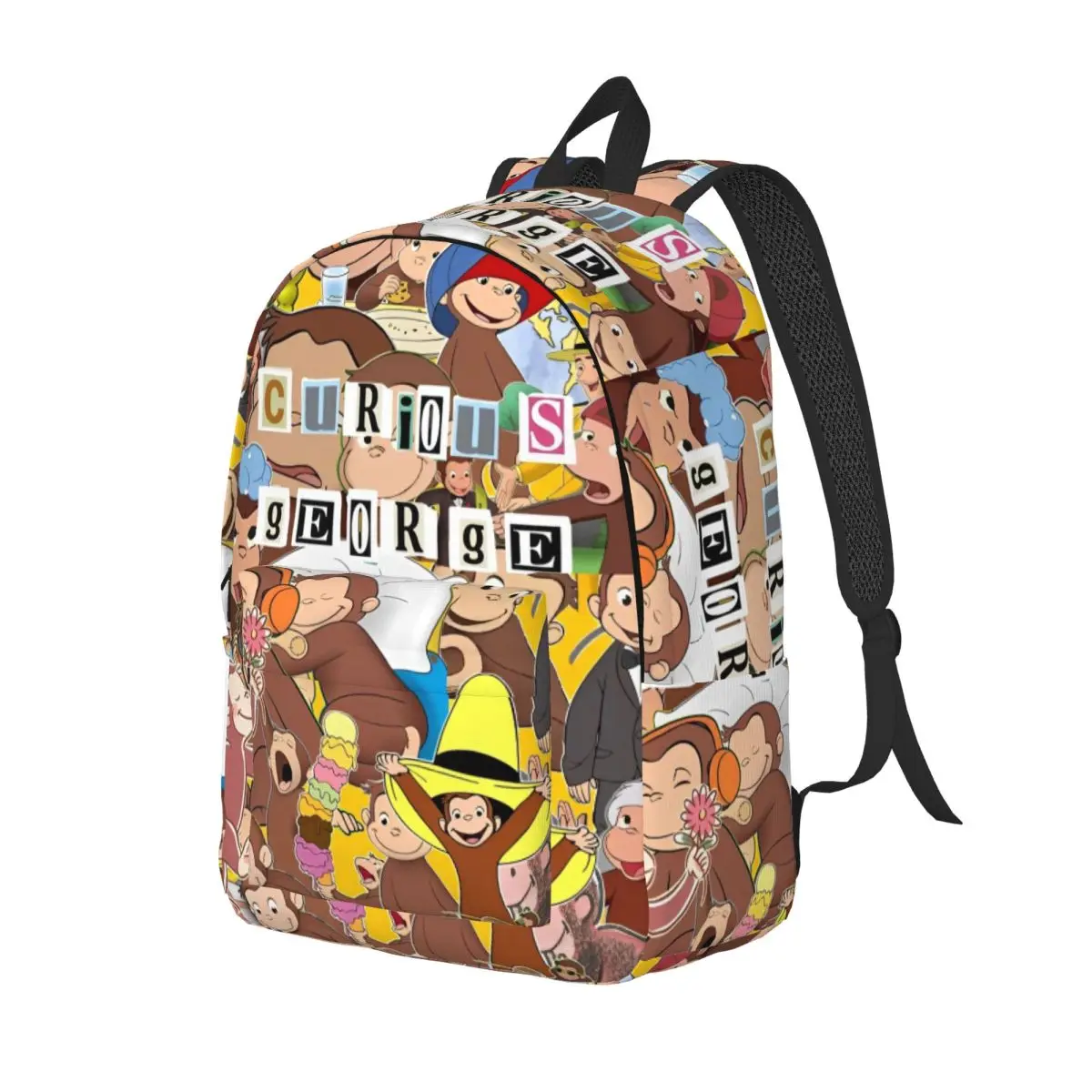 Curious George Monkey Anime Backpack for Men Women Casual High School Hiking Travel Daypack Laptop Computer Canvas Bags Outdoor