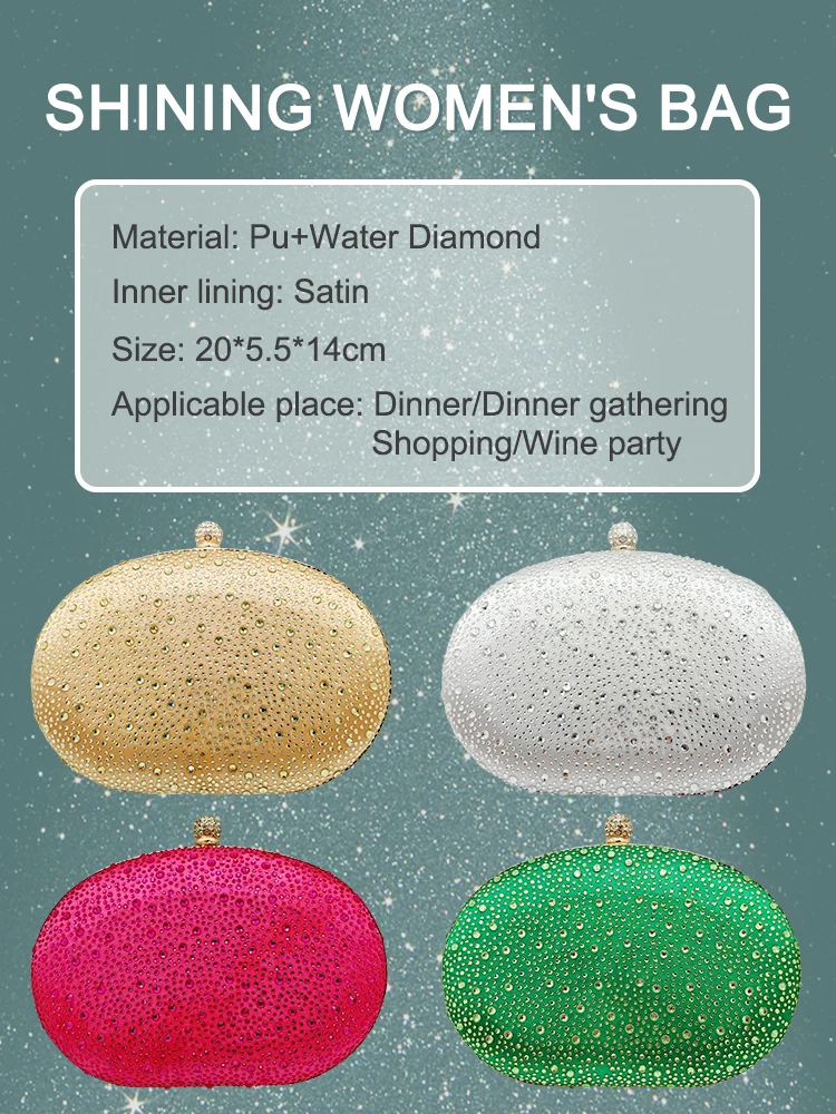 Sparkling Evening Women Clutch Bag Luxurious PU Water Diamond Material With Satin Lining Perfect For Dinner Gatherings Shopping