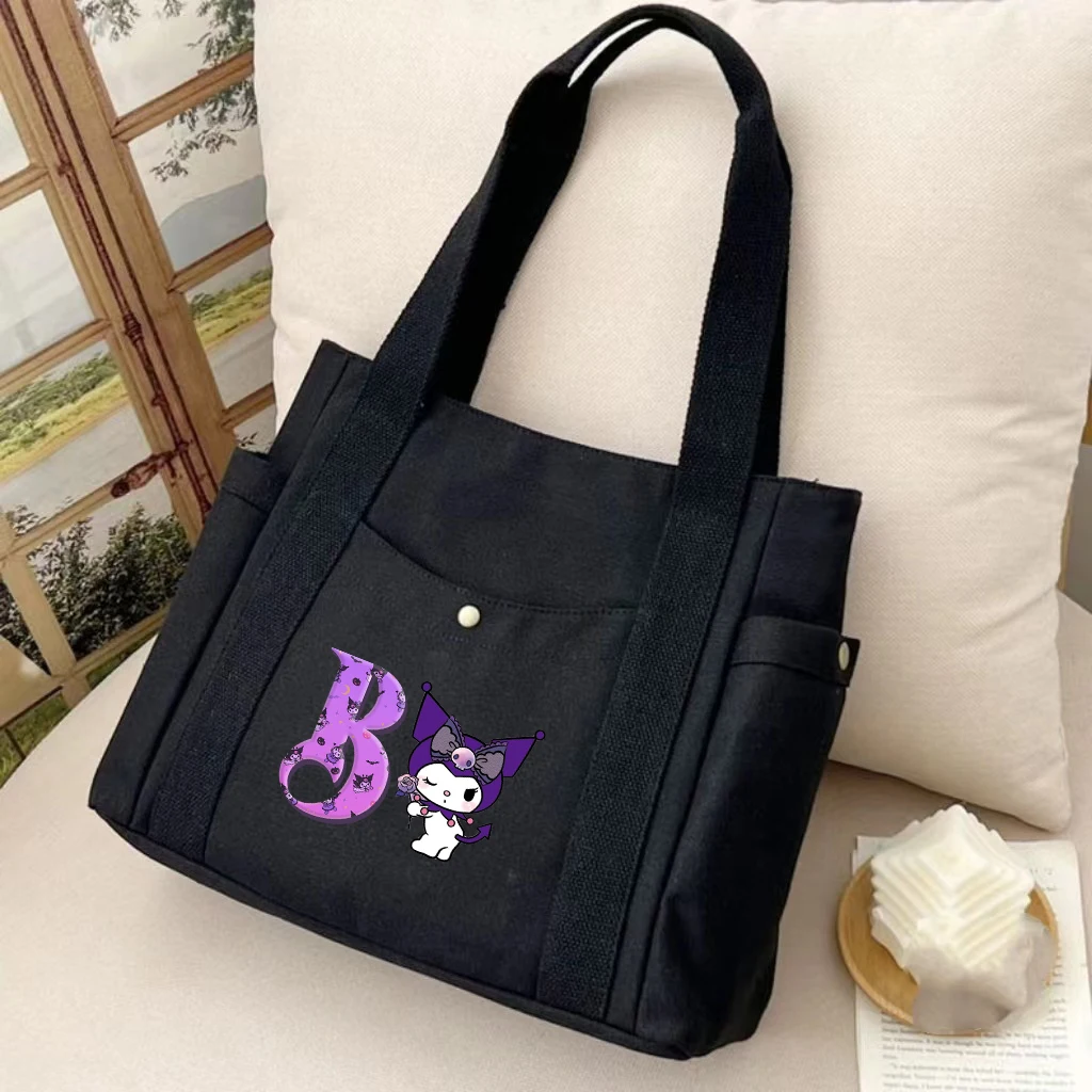 Kuromi Cartoon Large Capacity Canvas Bag for Female Anime Sanrio Students To Hold Books Commute Maternity Checkup Tote Mommy Bag