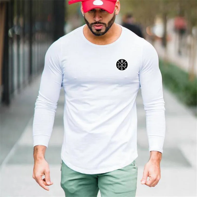 

New Fashion Casual Long Sleeve autuman T-shirts Men Muscle Fitness Cotton Gym Workout Tops Autumn Breathable Comfortable Shirts