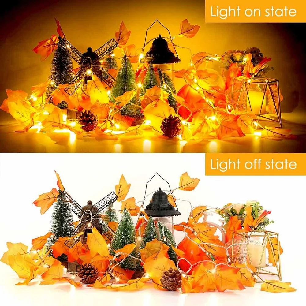 1,5 m 10 LED/3 m 20 LED/6 m 40 LED-LED-Ahornblatt-Lichterkette, geeignet für Halloween-Erntedankfest-Weihnachtsdekoration im Innenbereich