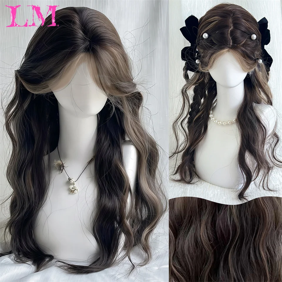 

Женский длинный прямой коричневый парик с эффектом омбре LM от черного до белого цвета — термостойкие синтетические волосы для ежедневного использования, любителей косплея, Христа