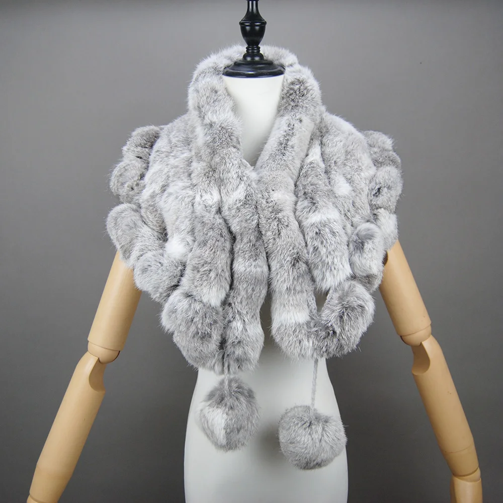 New Lady Winter Real Rabbit Fur Scarf Natural Warm Soft Rabbit Fur Shawl Women Fashion Outdoor Knit 100% Real Rabbit Fur Scarves