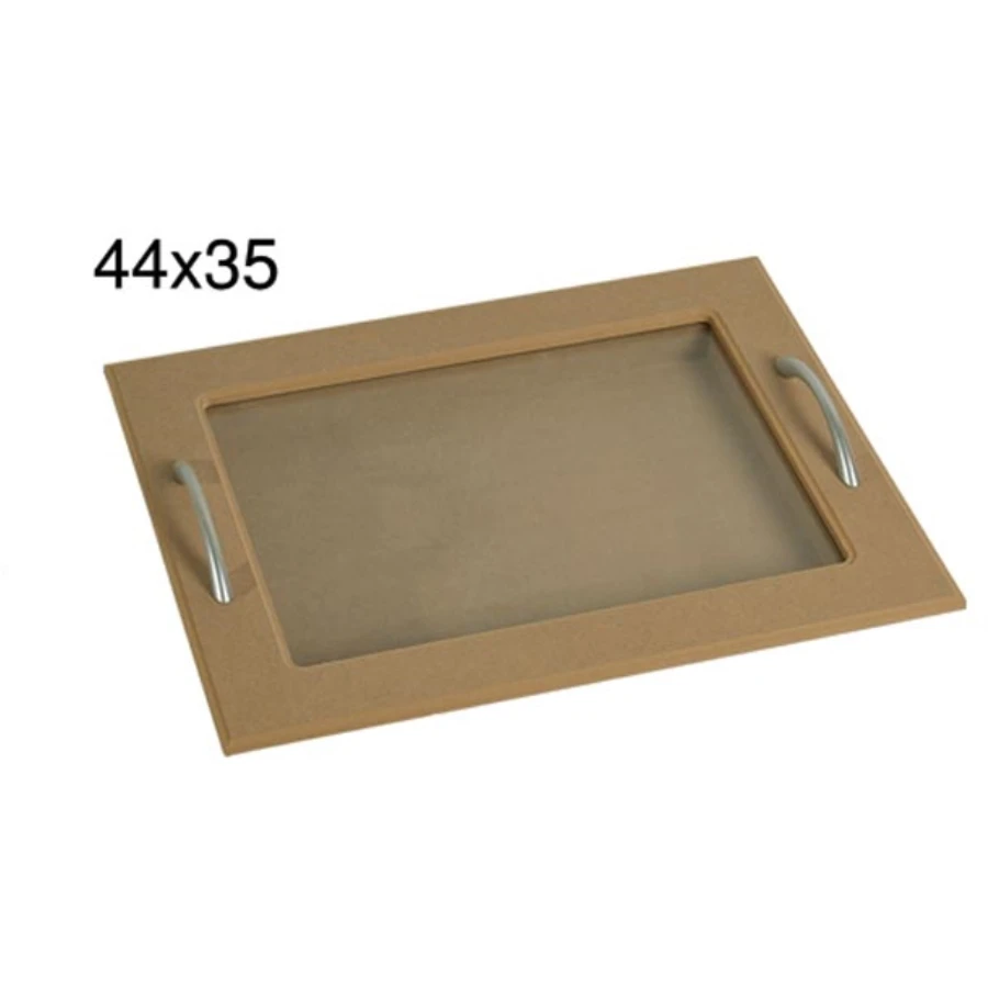 T688 Metal handle glass tray, painted Mdf wooden tray with glass