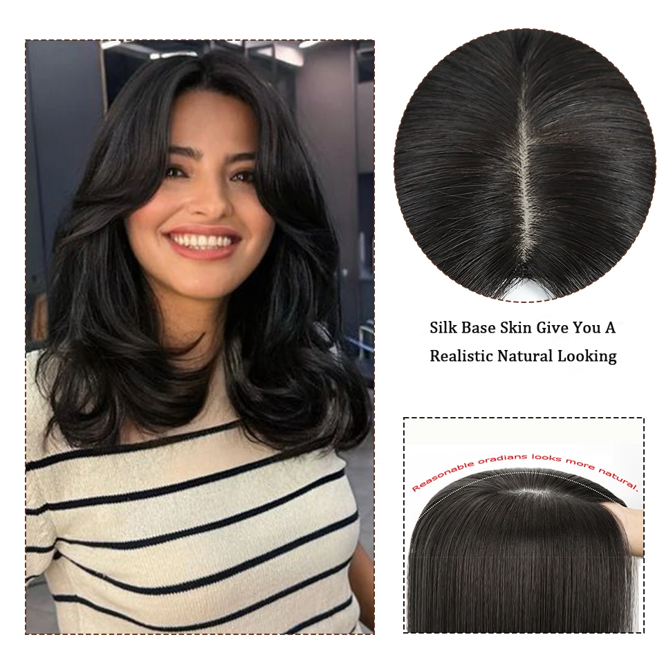 Dazeal ekstensi rambut manusia, ekstensi rambut manusia hitam lurus 5x8 hiasan rambut manusia renda dasar sutra untuk wanita penutup 360 ° rambut penipis