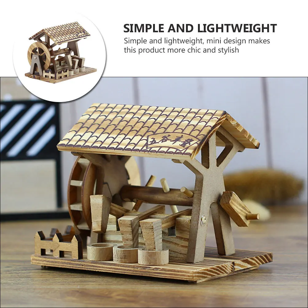 

Handmade Wooden Water Wheel Ornament Small Desktop Decor For Home Office Bar Wood Craft Rustic Grinding Mill Miniature