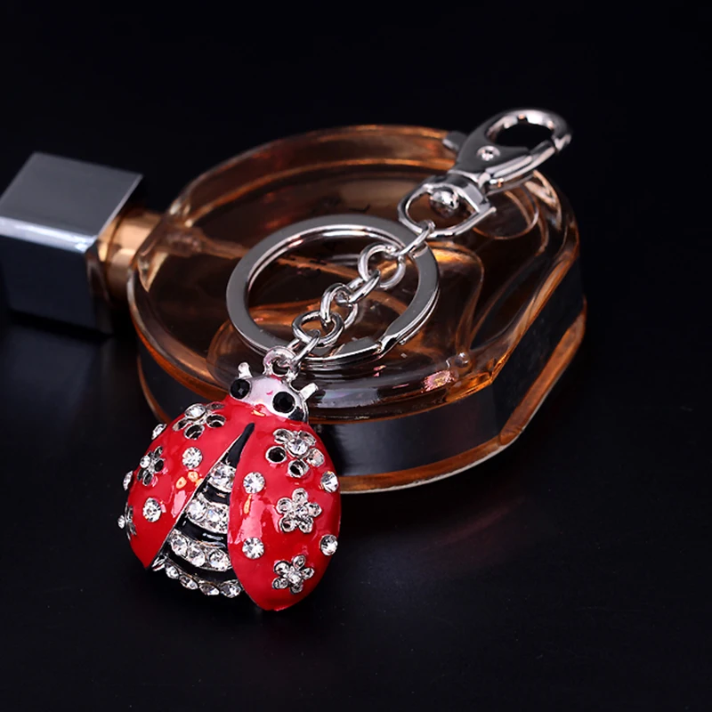 TOGORY Cute ladybug Crystal Rhinestone Keyrings Key Chains Rings Holder Purse Bag For Car Lovely Keychains Wholesale