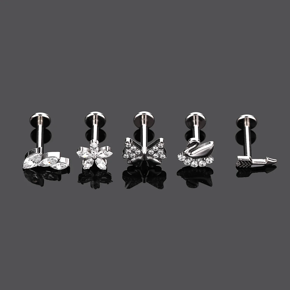 1 pz ASTM F136 titanio filettato internamente lunetta oca CZ Labret Lip Stud monili penetranti del corpo