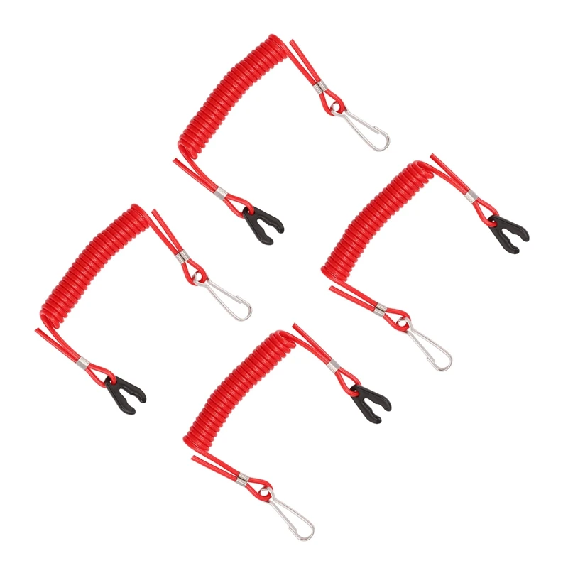 4 Safety Ropes For Yamaha PWC Jet Ski Wave Runners Stop Killing TPU + PVC Red Ignition Key Floating Safety Rope