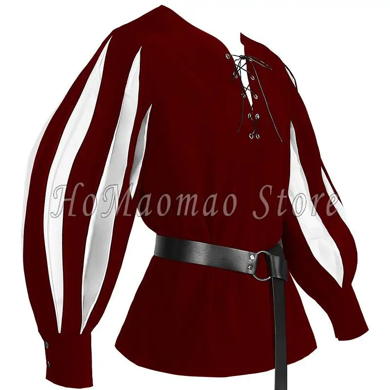 Medieval Shirt Men's Nordic Pirate Costume Colored Tie Up Collar Role Playing Top Vampire Victoria Steampunk Gothic Top