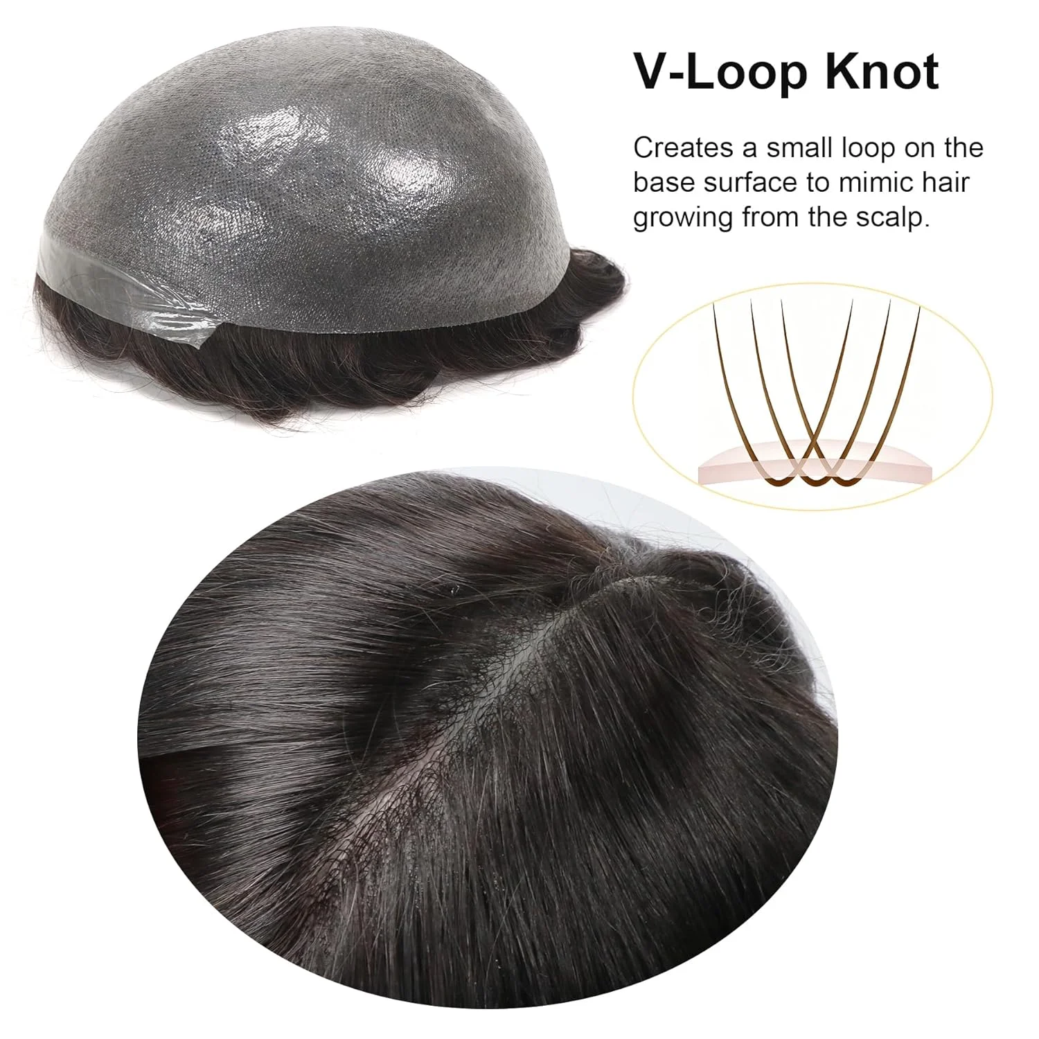0.03MM Thin Skin European Human Hair System PU Base Men's Toupee Replacement 8x10 Size Color 1B Transparent Breathable PU Base Toupee