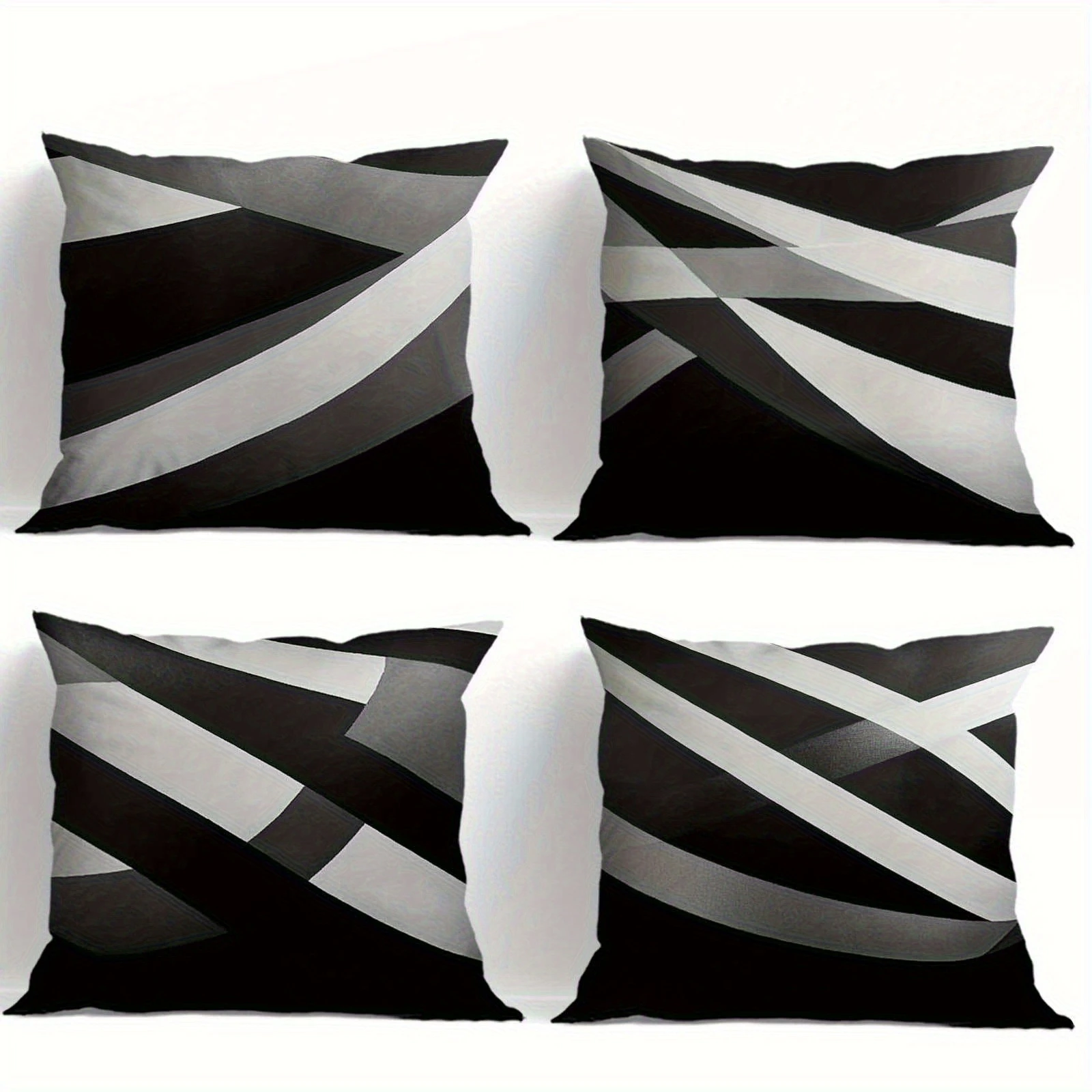1PC 2D Flat Modern Geometric Ombre Black White Gray Throw Pillow Covers Decorative Cushion Cases for Home Sofa Living Room