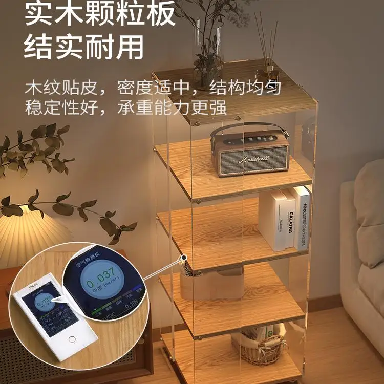 Bookshelf Floor-to-ceiling shelf Acrylic solid wood 360-degree rotating bookcase Household removable display Multi-layer storage