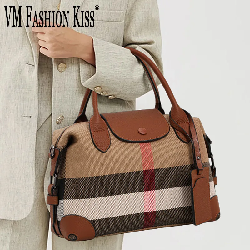 

VM FASHION KISS Exquisite Women's Bag Boston Bag With Canvas + Leather Stitching Handbag For Daily Commute Novelty Of 2025