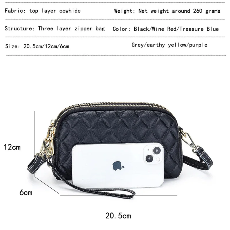 Imagem -06 - Bolsas Crossbody de Couro Genuíno para Mulheres Bolsas Pequenas em Relevo Bolsa de Ombro Acolchoada Compartimentos com Zíper Duplo na Moda