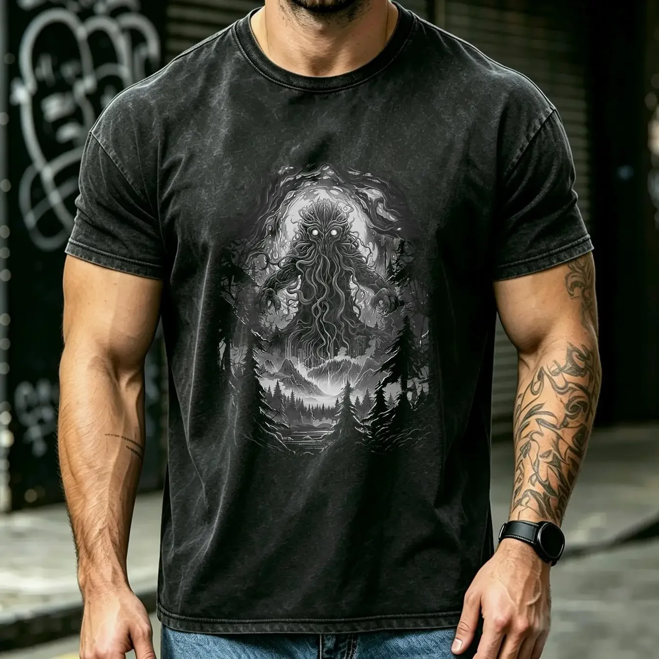washed T Shirt Cthulhu Arboreal Anomalies Volcano Cotopaxi Edition long or short sleeves vintage Washed Versatile graphic