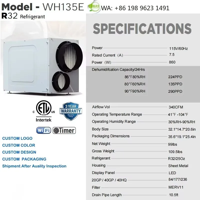 Large Capacity 165 Pints LGR Dehumidifier Carpet Drying  Efficient Moisture Remover Industrial Water Restoration Device