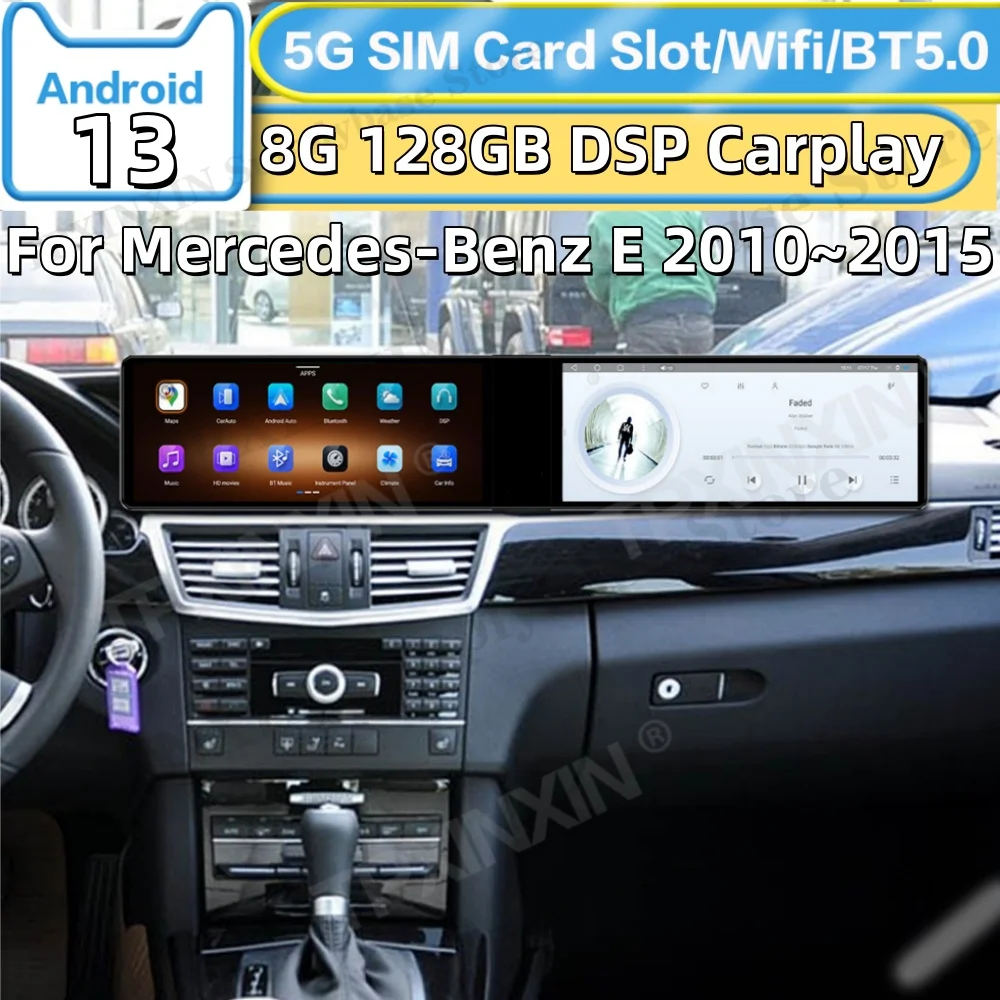 Dual-screen Interaction Android 13 For Mercedes-Benz E 2010~2015 Car Radio Multimedia GPS Navigation Stereo Screen Head Unit