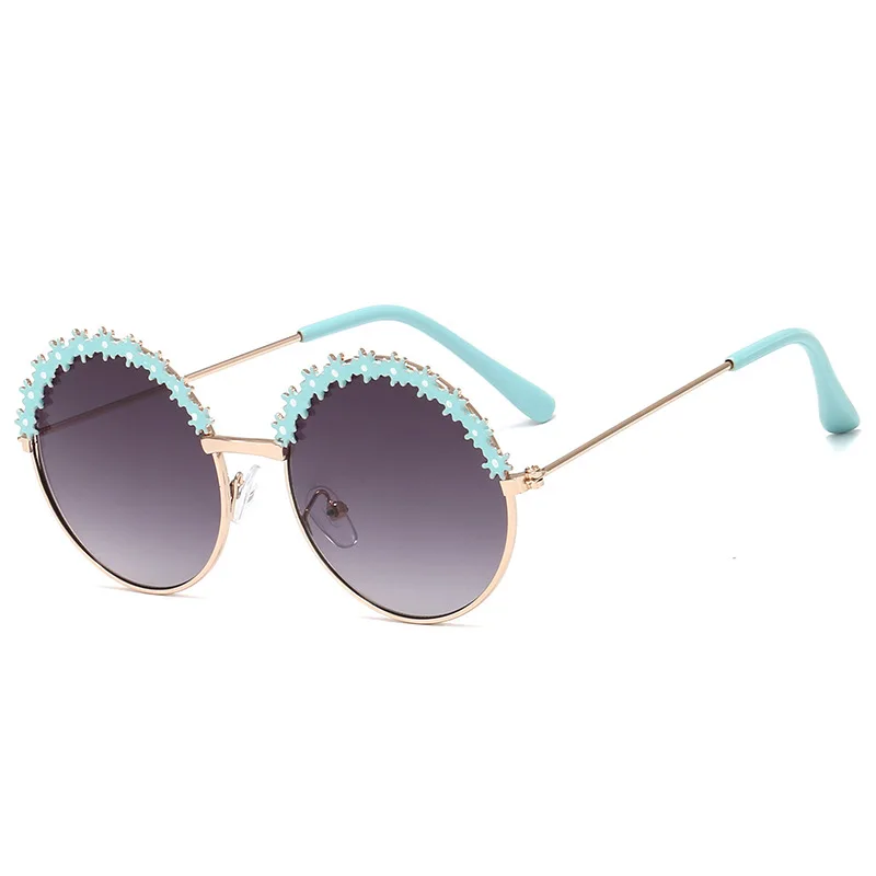 Metal Round Frame Dotted Paint Sunglasses with Eyebrows for Children's Street Photography Personality Round Eyes Sunglasses