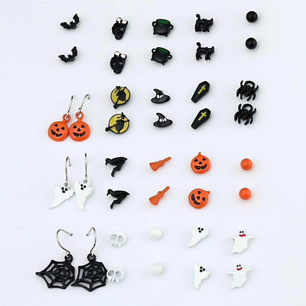 American Style Exaggerated Ghost Cobweb Skull Head Bat Party Accessories Ear Jewelry Women's Earrings Halloween Ear Stud