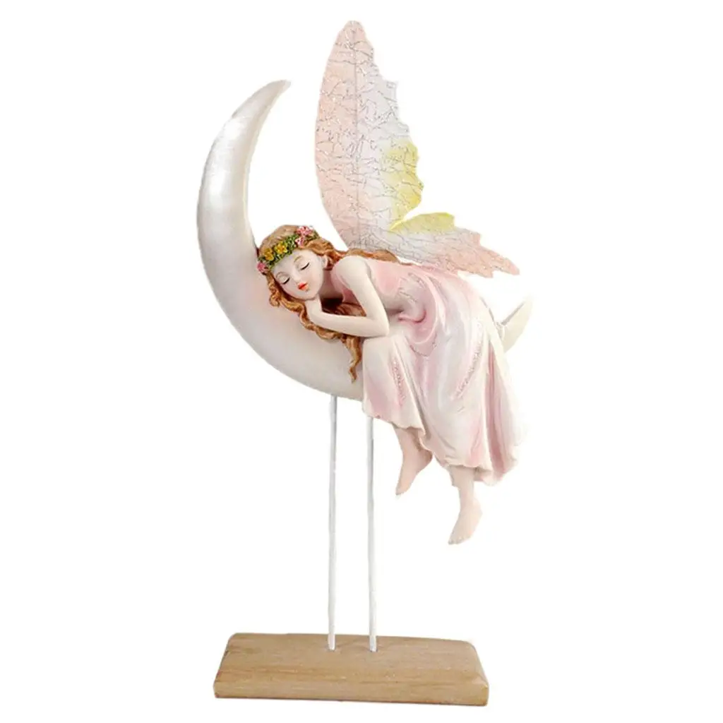 Moon Angel Statue Wing Cherub Figurine Modern Fairy Sculpture Room Decor