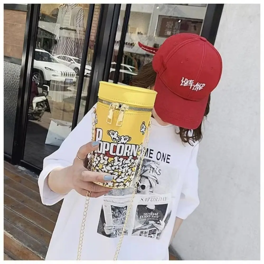 

Новая сумка-ведро из искусственной кожи с попкорном и цепочкой, креативный цилиндр, модная модная сумка на плечо