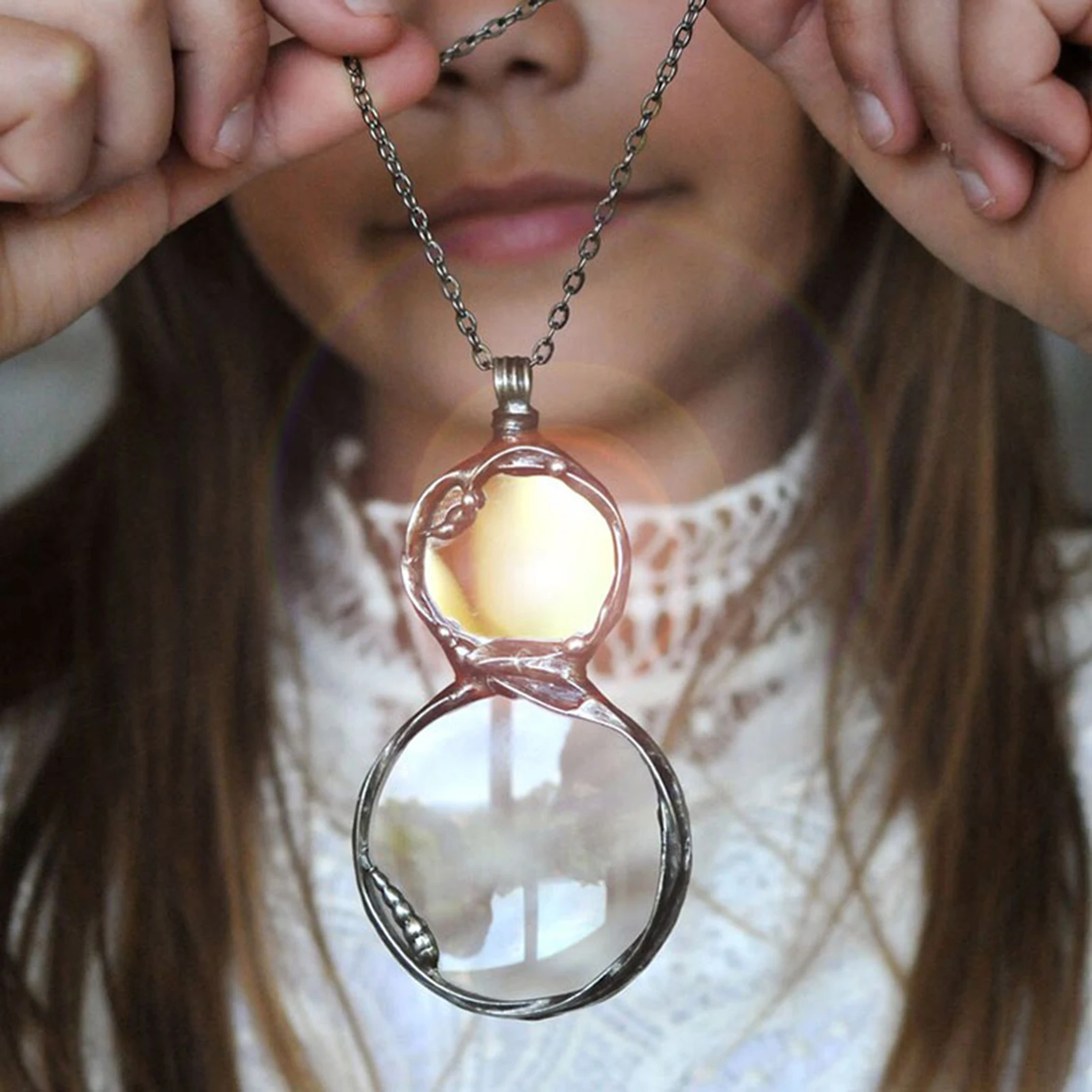 Gourd Necklace Magnifier Necklace Magnifier Pendant Glass Lens Portable Pocket Reading Loupe Light Weight Magnifier Monocle Lens