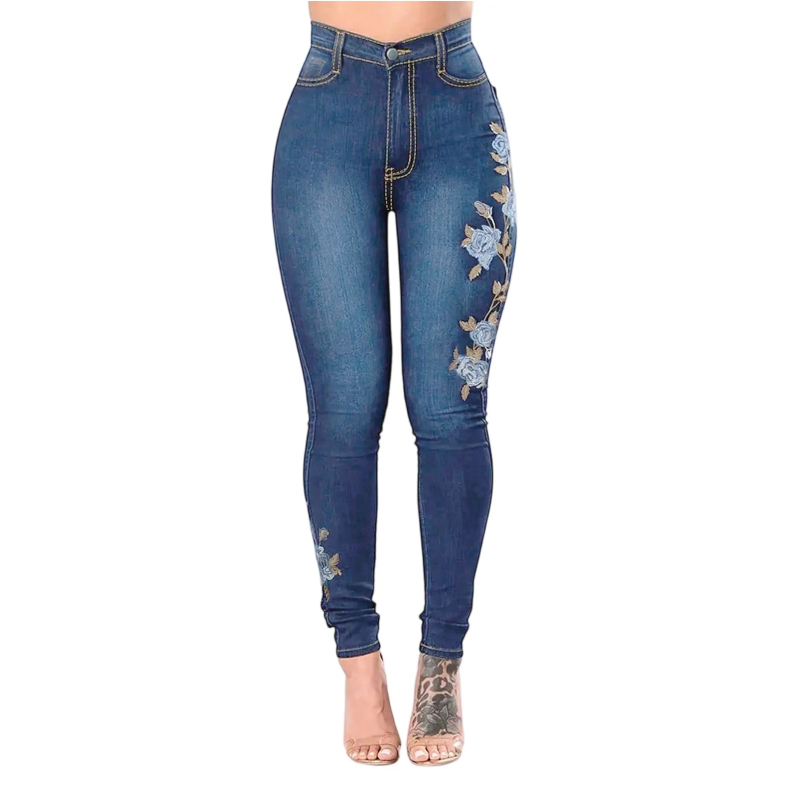 

Slim Jeans Women's High Waist Embroidered Jeans Fashion Stretch Denim Pencil Pants Street Trendy Trousers Straight Jeans 2025