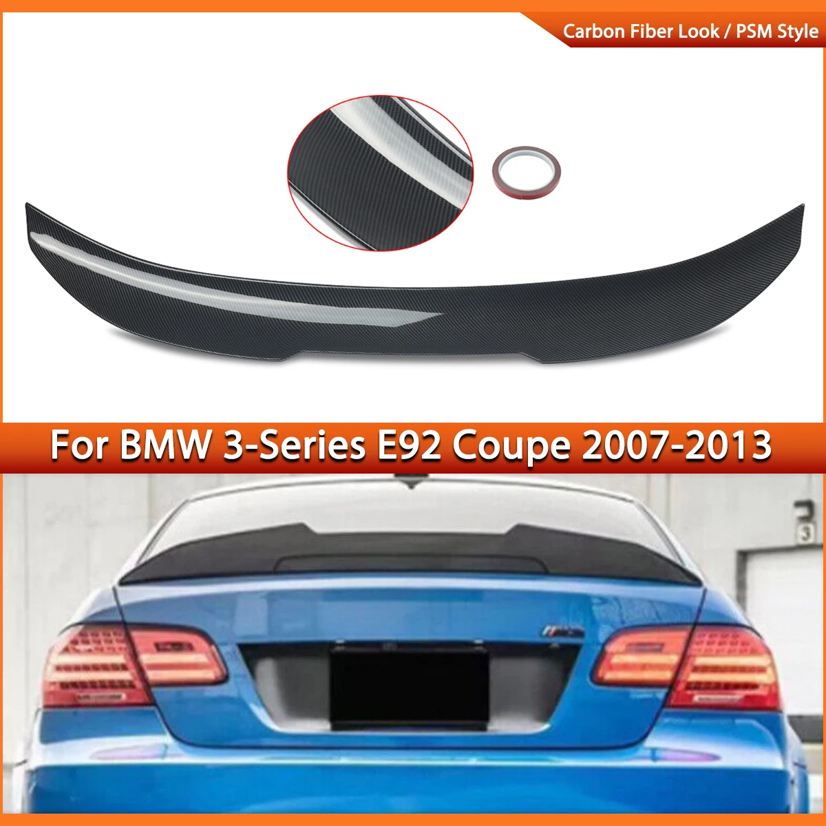 

Magickit Rear Tail Wing For 2007-2013 BMW E92 M3 2DR True Highkick Duckbill Carbon Fiber Look Rear Trunk Spoiler Wings
