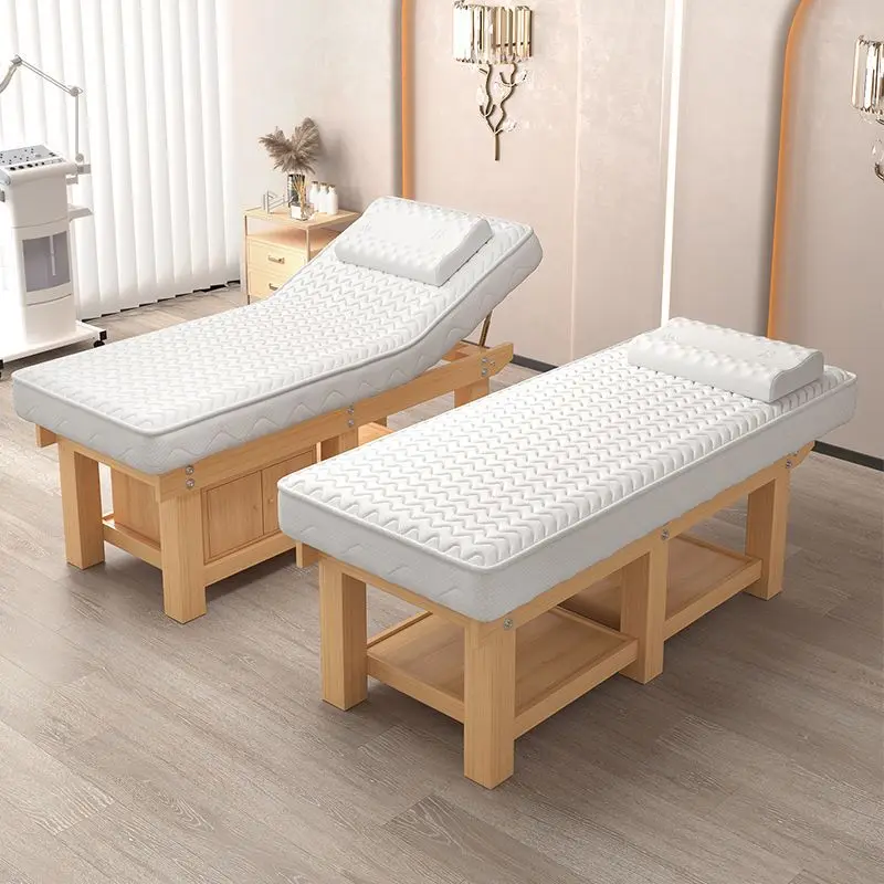 Solid wood latex beauty bed beauty salon special massage bed physiotherapy bed ear pattern embroidery eyelash moxibustion