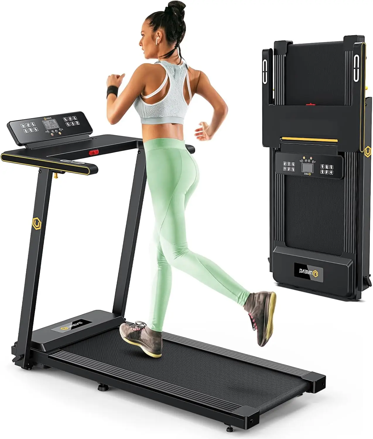 Portable Folding Treadmills for Home Running Walking Treadmill with 12 Pre Set Programs and Wider Tread Belt