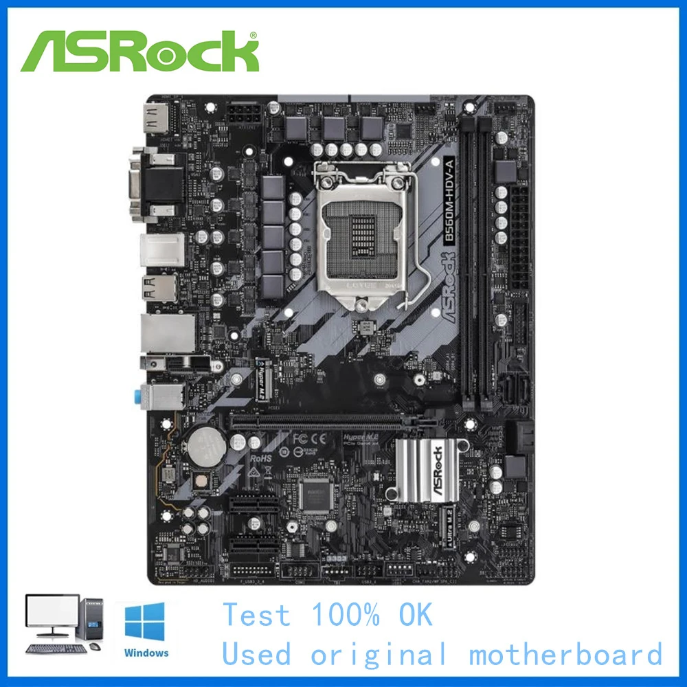 Imagem -01 - Placa-mãe B560 Usado para Asrock B560m-hdv-a Soquete Lga1200 Ddr4 Suporte Mainboard Desktop 11400 11700