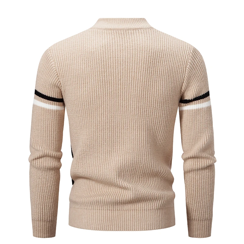 New Autumn and Winter Men\'s Fashion Color Matching Sheep Wool Sweater Comfortable High-neck Long-sleeved Pullover