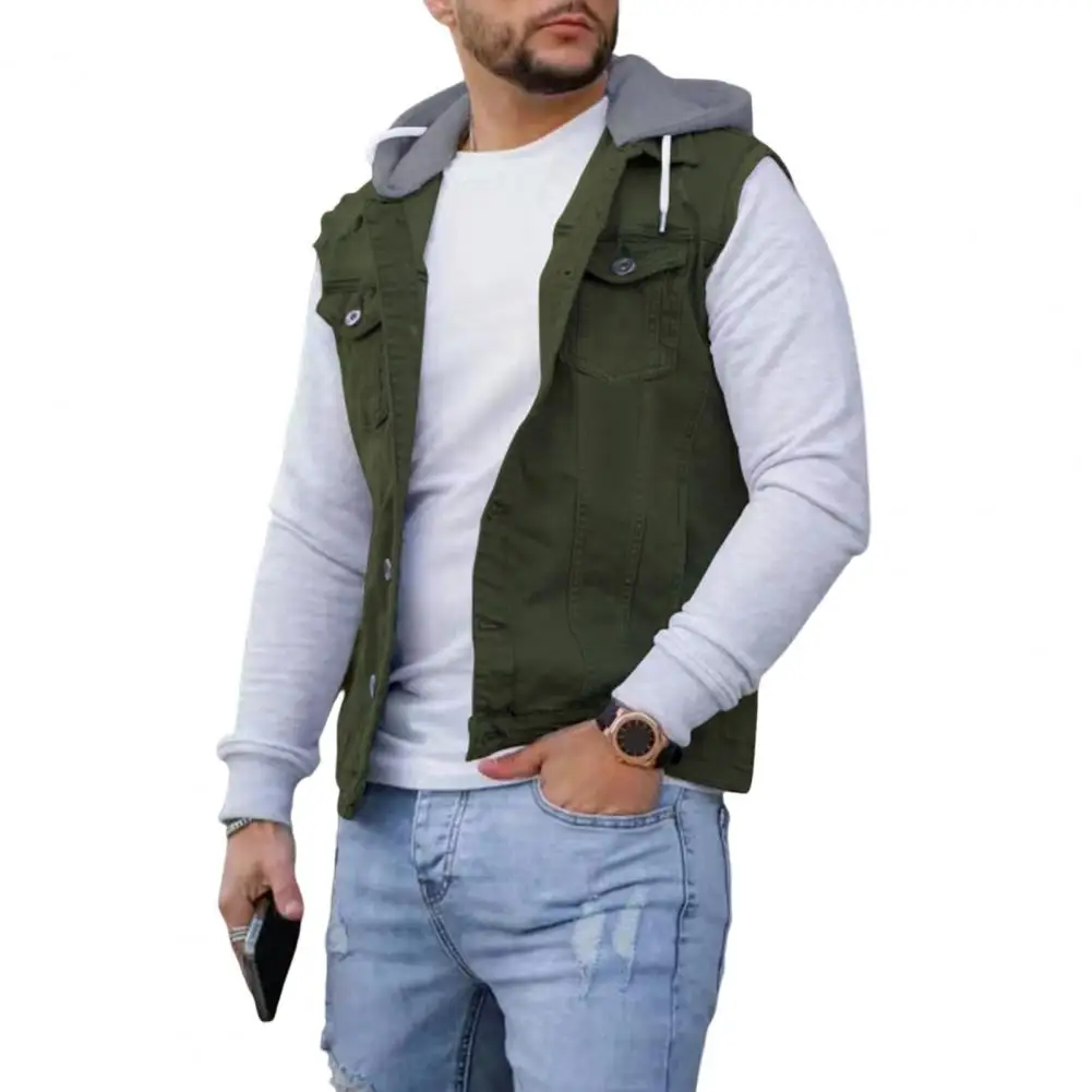 Vintage Nam Rách Denim Áo Vest Nam Tay Áo Nam Áo Rách Lỗ Áo Khoác Jean Nam Da Bò Áo Gilet