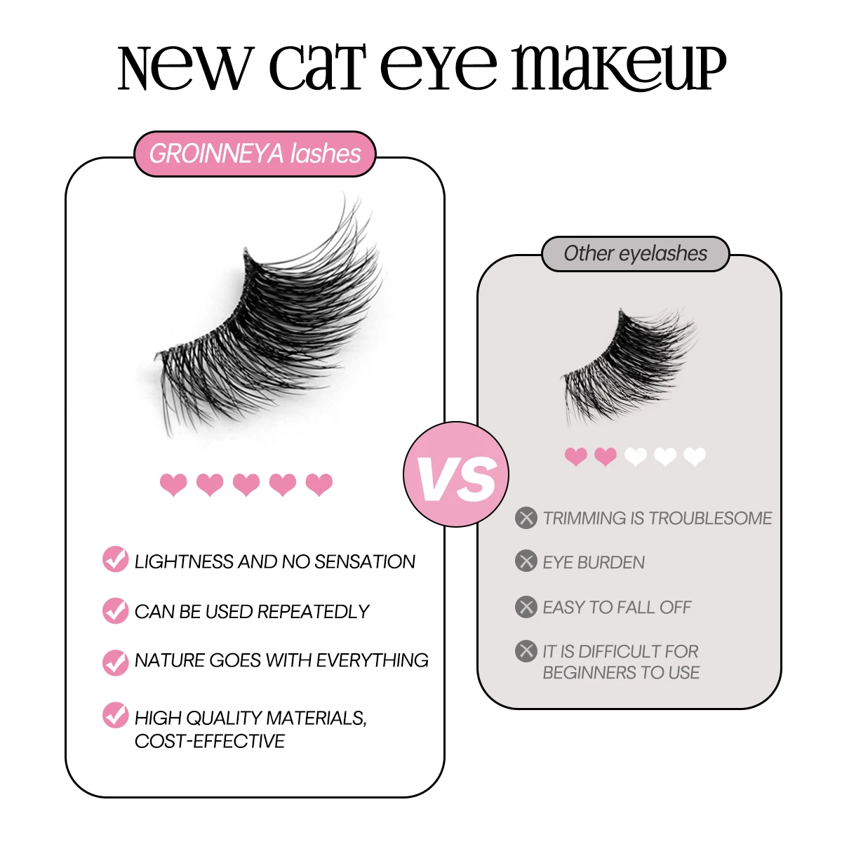 Groinneya-半永久的なつけまつげ,自然な猫の目,手作り,5ペア,10ペア