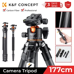 K&F Concept Carbon Fiber Camera Tripod 70 inch 177cm Max Height Professional Tripod 15kg 33.07lbs Load for Travel Camera SA254C2