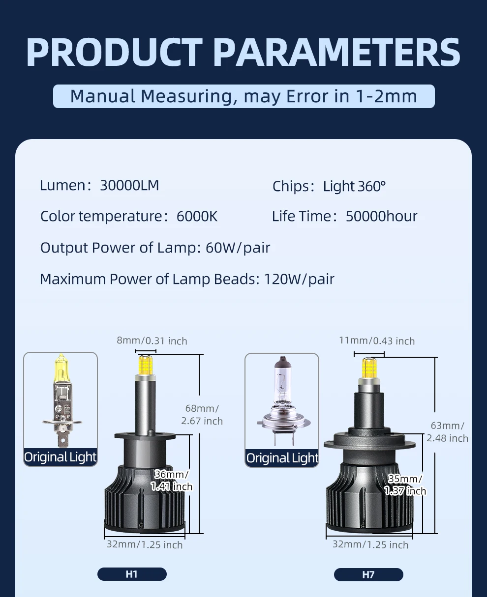 Hochleistungs-360-Grad-Superhelle LED-Autolichter H1 H7 H11 H8 9005 HB3 9006 HB4 9012 HIR2 Scheinwerferlampen Plug and Play – Detail 14