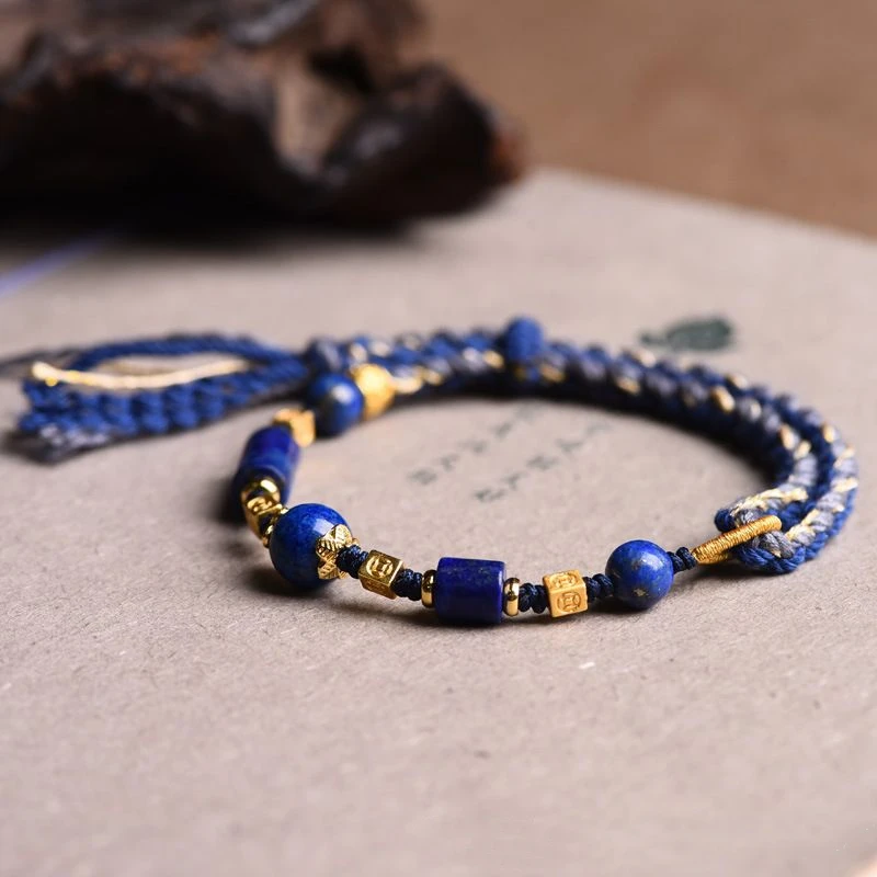 

Hand-Woven Hand Rope Natural Lapis Simple Ethnic Style Women's Bracelet New Chinese Style Creative Jewelry Adjustment HandString