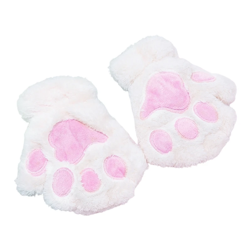 

1 Pair Women for Cat Paw Gloves Winter Plush Faux Fur Kitten Fingerless Mit Dropship