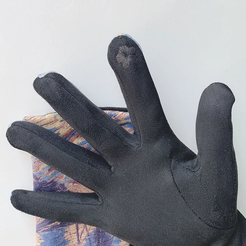 Winter Warm Van Gogh Oil Painting Gloves Fashion Retro Opera Performance Women Cycling Drive Touch Screen Full Finger Thicken