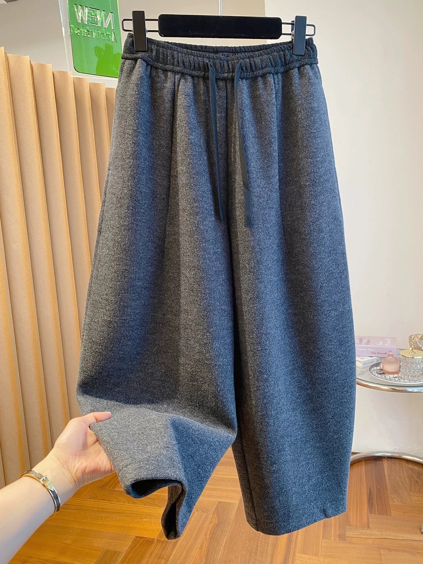 Gray High Waist Wide Leg Nine-Piece Pants Women's Casual Trousers Draping Knife  Autumn Winter New Style Fashion Sensation