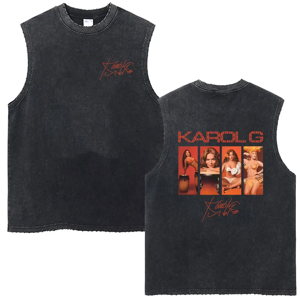 

Hot Singer Karol G Tropicoqueta 2025 Album Cover Washed Vintage Sleeveless Vest Men Women Clothing Fashion Oversized Tank Tops